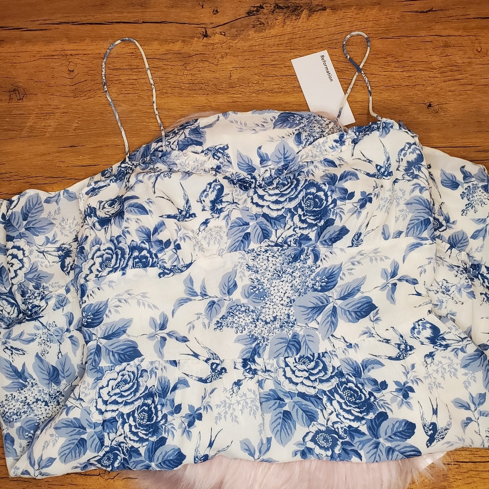NWT reformation authentic size 4 marin dress mini pompadour blue floral - Picture 6 of 9